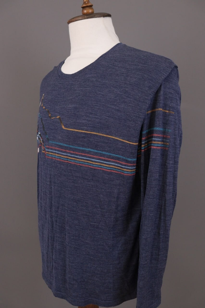 Icebreaker Merino Blue Striped Wool Crew Activewear Baselayer Shirt – Size XL