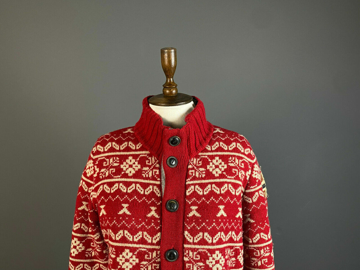Napapijri Geographic Red Wool Knit Button Up Cardigan Sweater – Women's M – Used