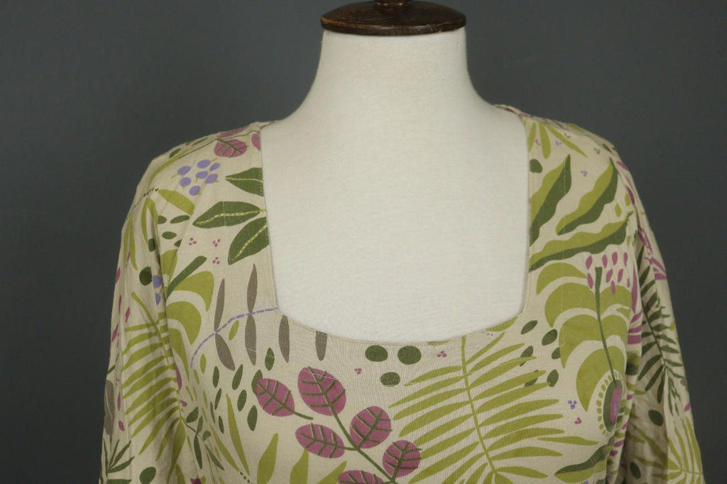 GUDRUN SJODEN Multicolor Leaf Print Short Sleeve Square Neck Sheath Dress – Size M