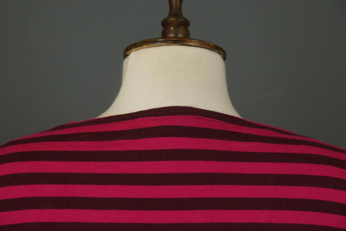 MARIMEKKO Red Black Striped 100% Cotton Long Sleeve Round Neck Shift Dress
