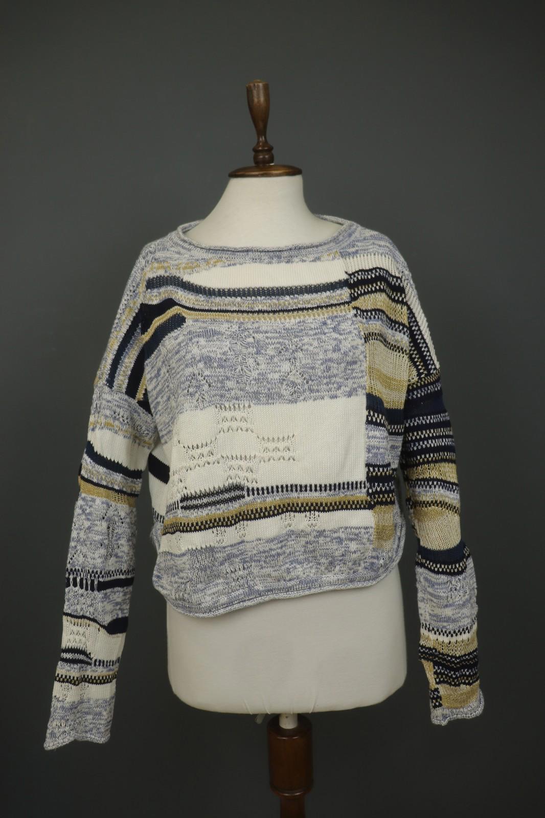 HIGH Multicolor Striped Cotton Knit Long Sleeve Regular Pullover Sweater – Size M