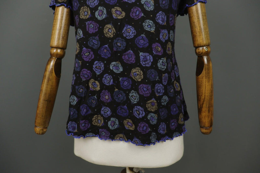 GUDRUN SJODEN Multi Floral Short Sleeve Round Neck Pullover T-Shirt Top – Size M