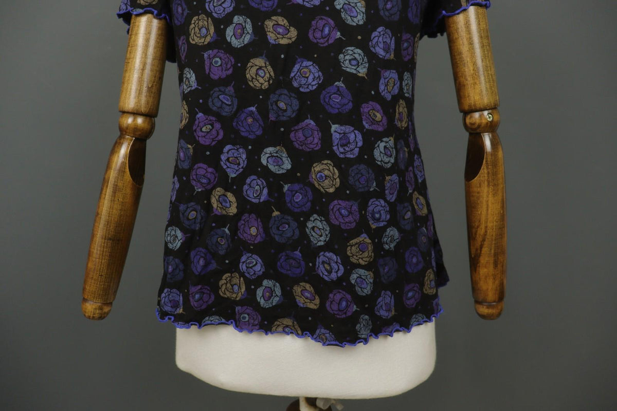GUDRUN SJODEN Multi Floral Short Sleeve Round Neck Pullover T-Shirt Top – Size M