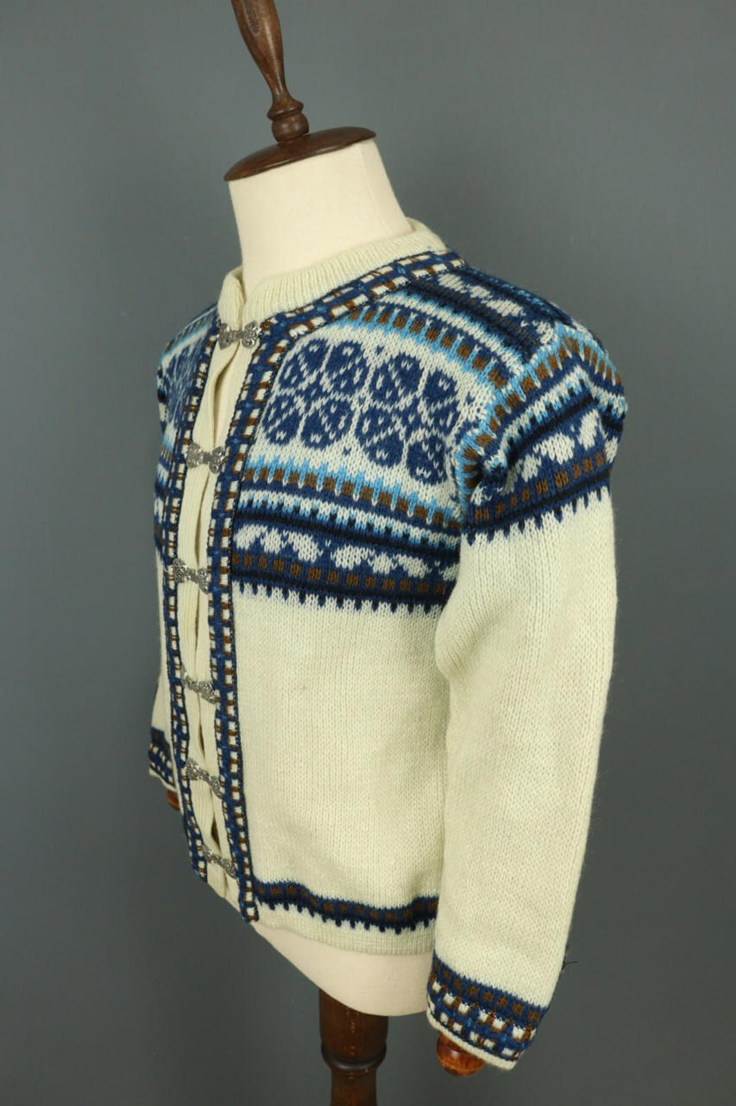 NORLAENDER Sportswear Beige Fair Isle Wool Knit Clasp Ski Cardigan Sweater 50 [COPY]