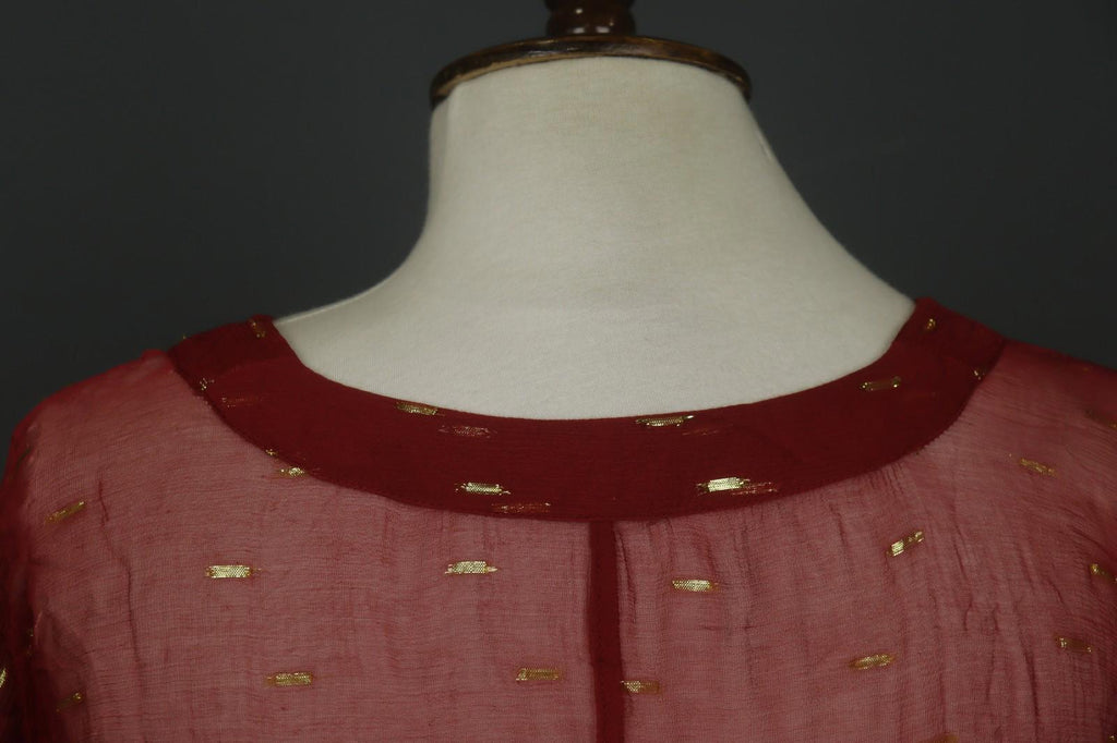 SEZANE Red Metallic Viscose V-Neck Summer Casual Pullover Blouse Top – Size 40