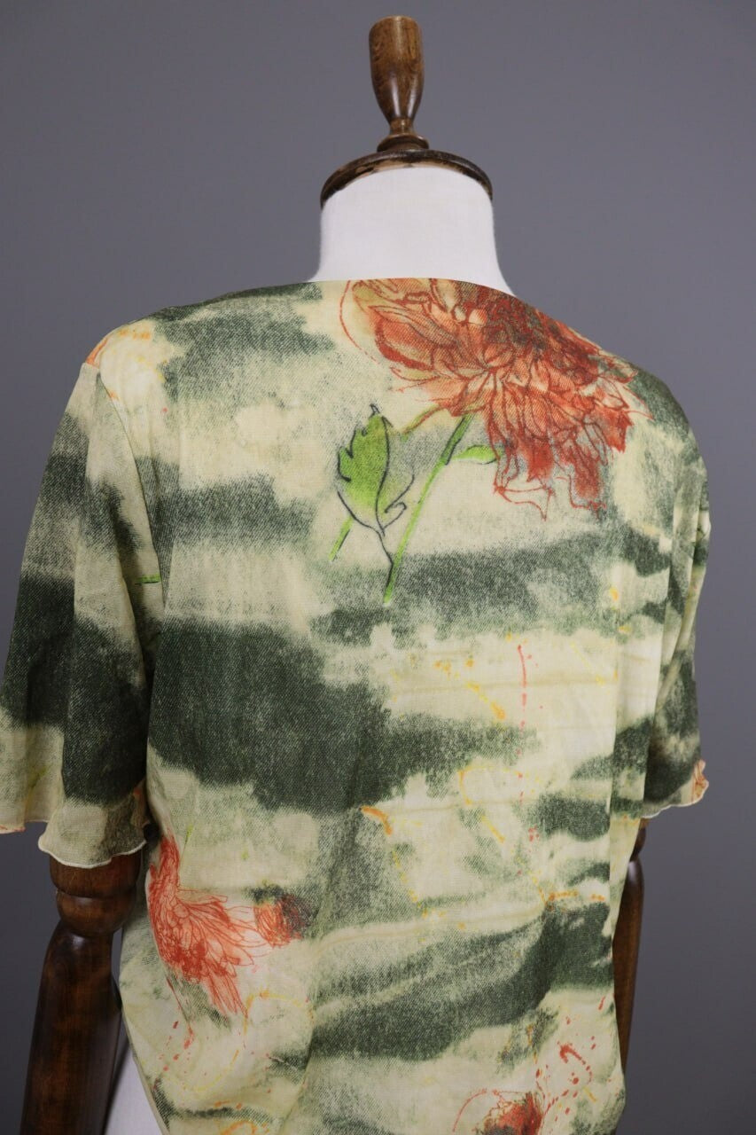 Elisa Cavaletti Green Floral Designer Short Sleeve Blouse Shirt – Size 46 / L