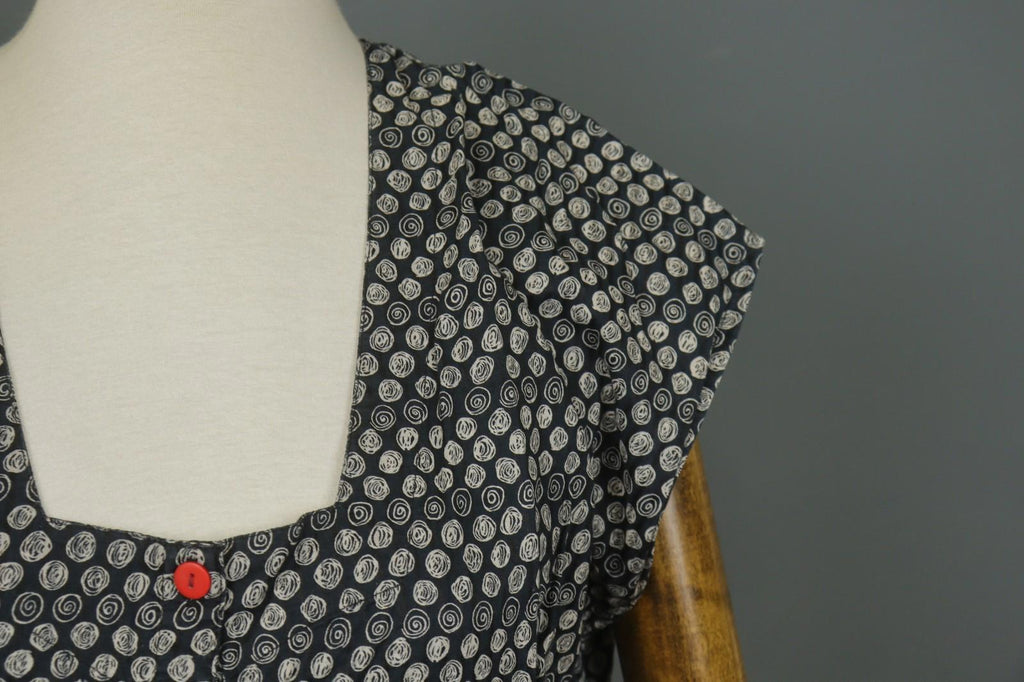 GUDRUN SJODEN Multi Polka Dot Cotton Square Neck Button Front Shirt Dress – Size L