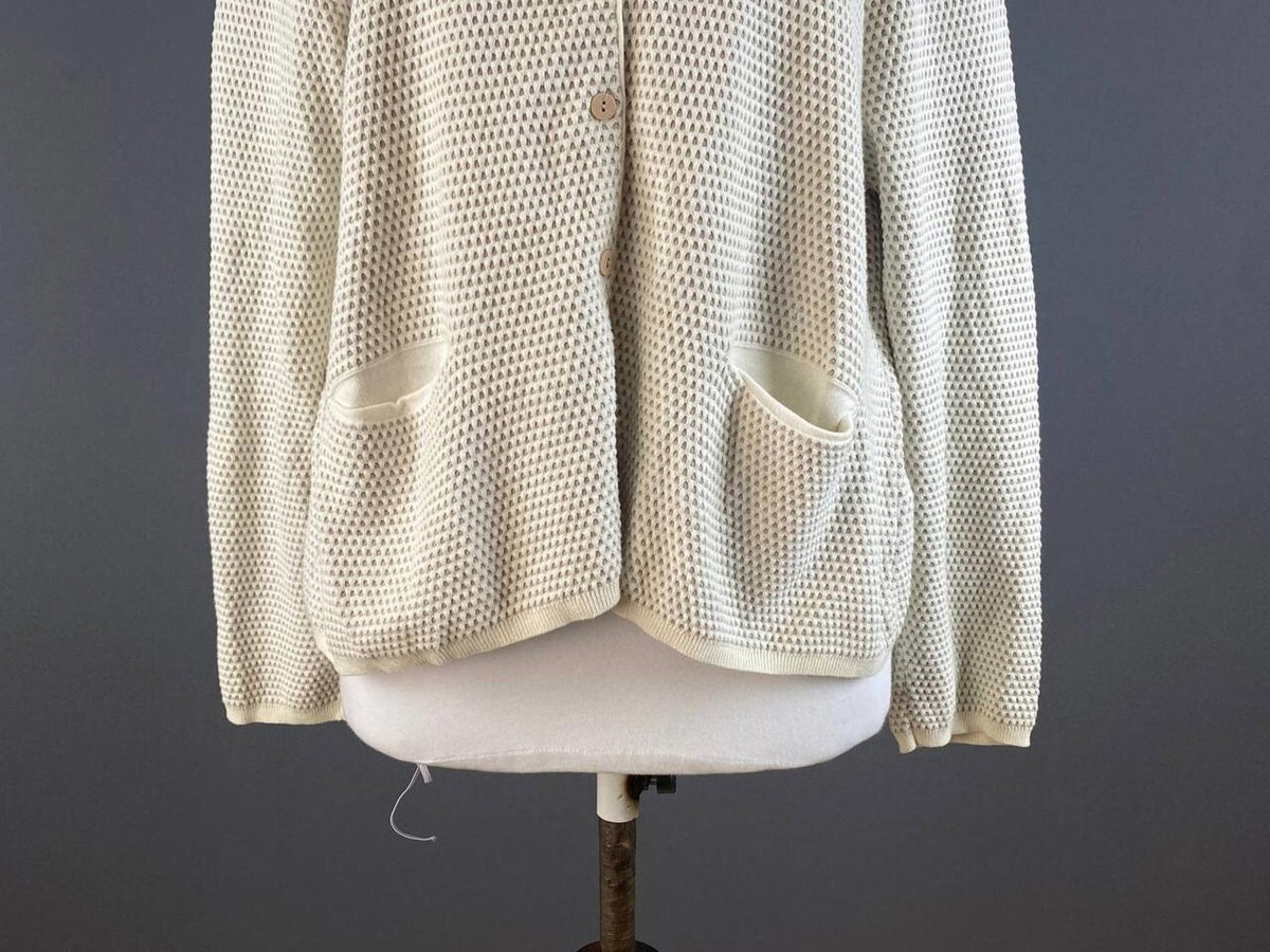 GUDRUN SJODEN Ivory Textured Knit Cardigan Sweater – Size L