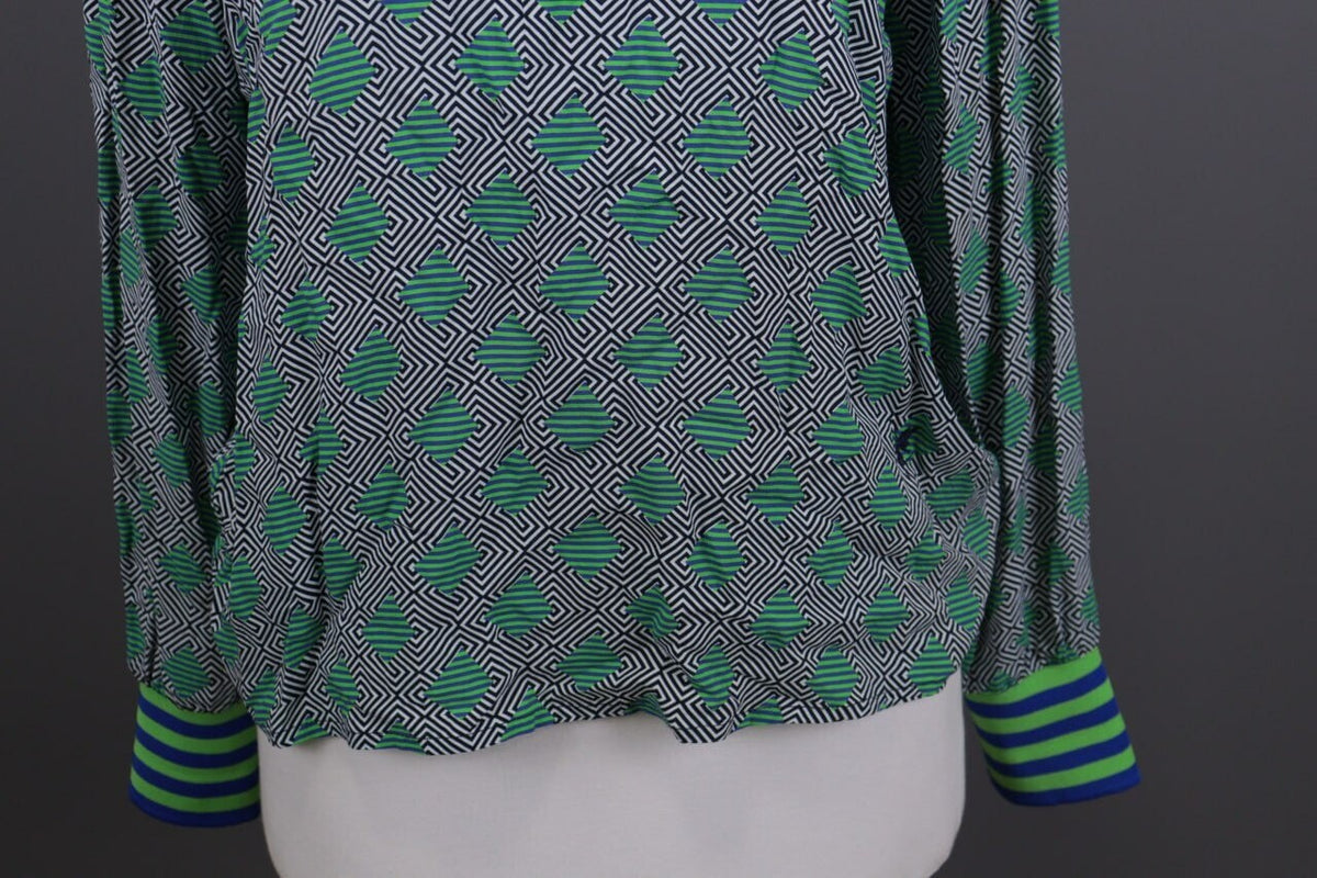 Emily Van Den Bergh Green Geometric Summer Long Sleeve Shirt Top – Size 38