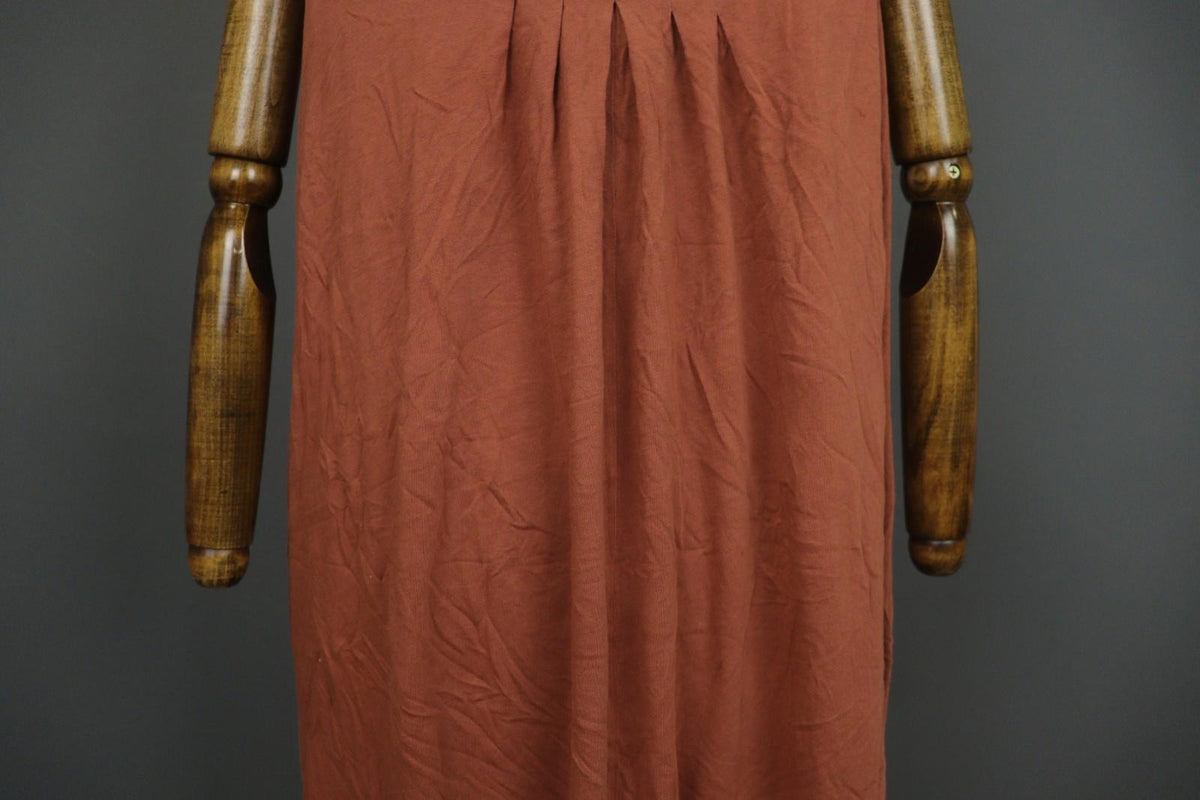 GUDRUN SJODEN Brown Pleated Sleeveless Scoop Neck Pullover Tank Dress – Size M