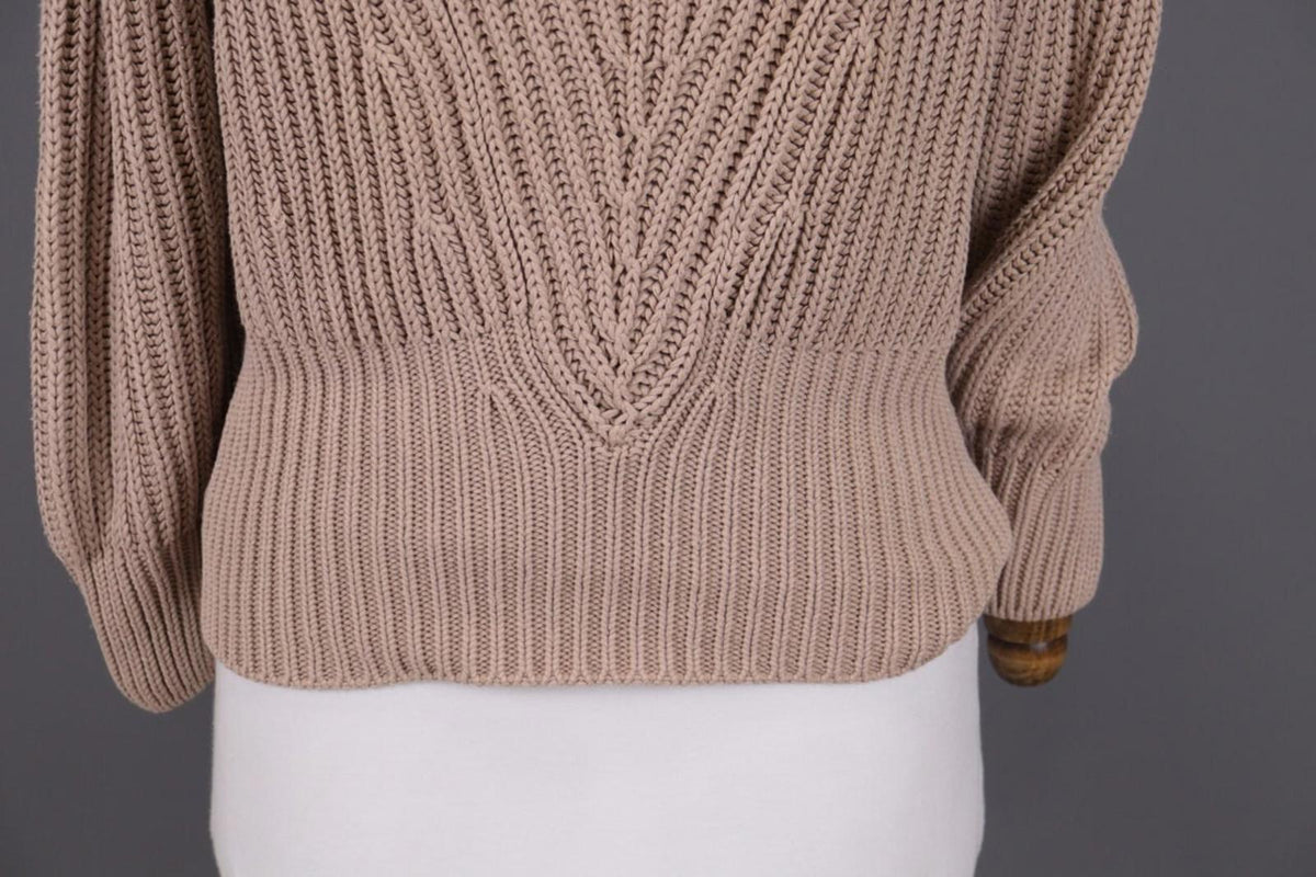 JIL SANDER Brown Knit Cropped Oversize Ballon Long Sleeve Sweater