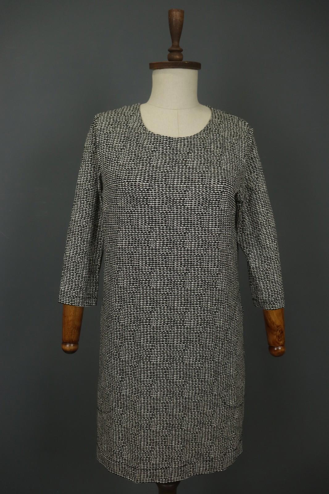 MARIMEKKO MEITIN Black & White Striped Cotton Long Sleeve Shift Dress – Size M