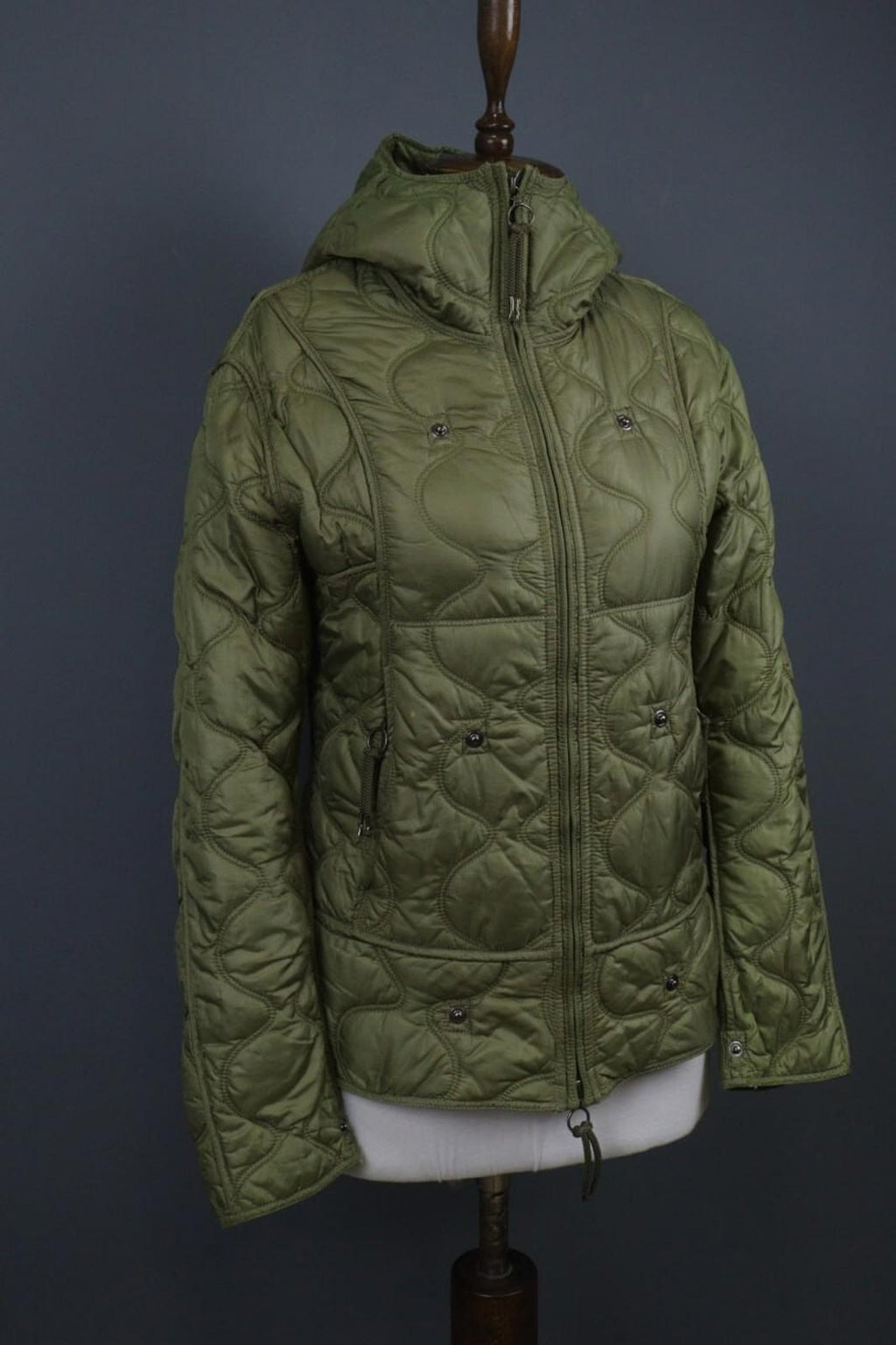 JET SET Green Nylon Long Sleeve Full Zip Snap Button Cuff Quilted Jacket – Size 2