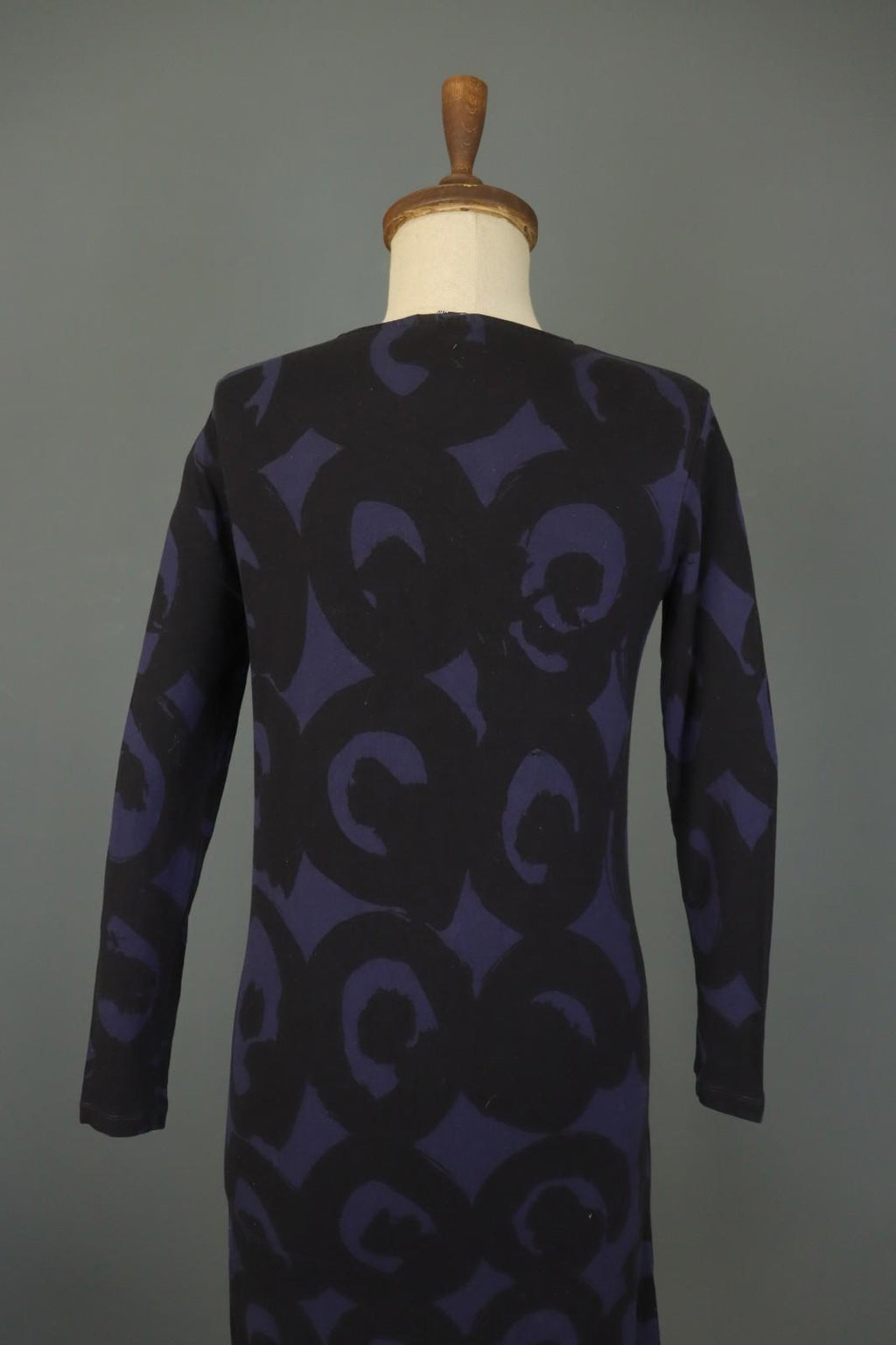 MARIMEKKO Purple Black Printed Viscose Long Sleeve Pullover Shift Dress – Size XS