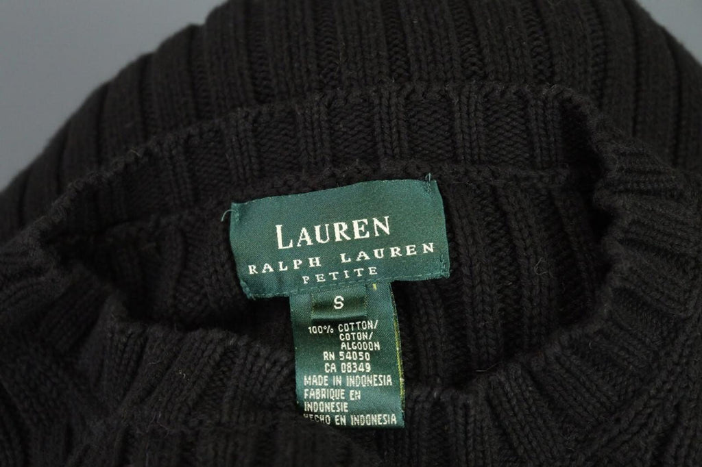 LAUREN RALPH LAUREN Petite Ribbed Black Knit Sweater Sz S