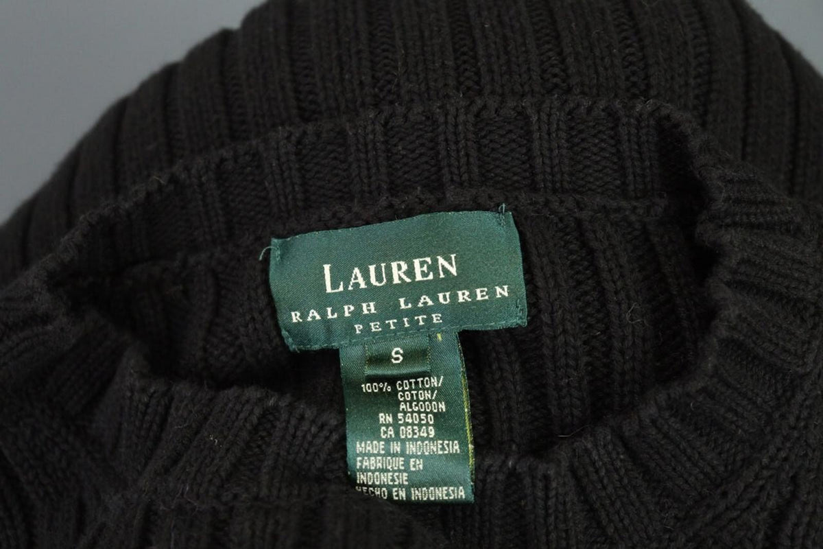 LAUREN RALPH LAUREN Petite Ribbed Black Knit Sweater Sz S