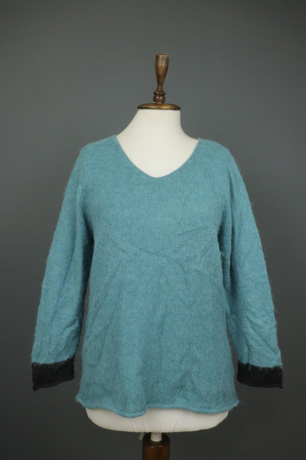 GUDRUN SJODEN Blue Tight Knit Casual Long Sleeve V-Neck Pullover Sweater – Size M