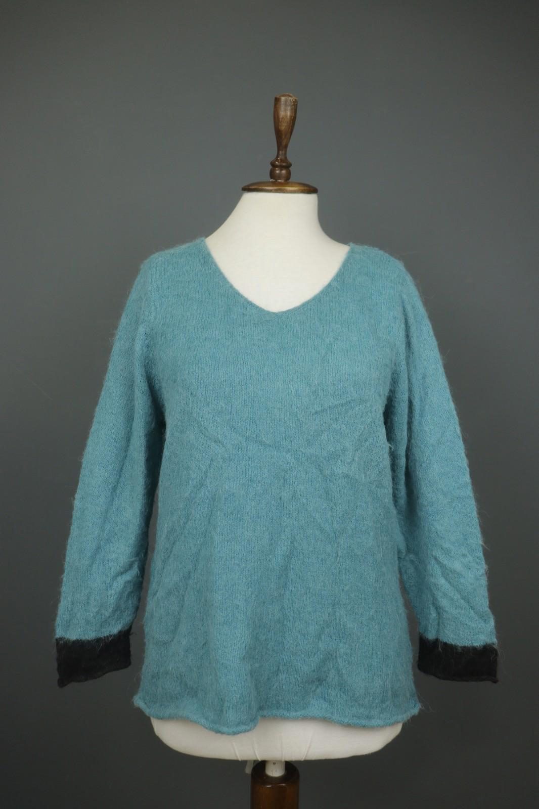 GUDRUN SJODEN Blue Tight Knit Casual Long Sleeve V-Neck Pullover Sweater – Size M