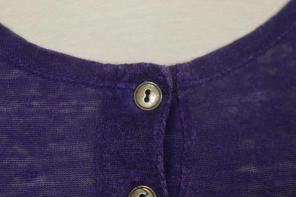 GUDRUN SJODEN Purple 100% Linen Stretch Round Neck Button Front Shirt Top – Size L