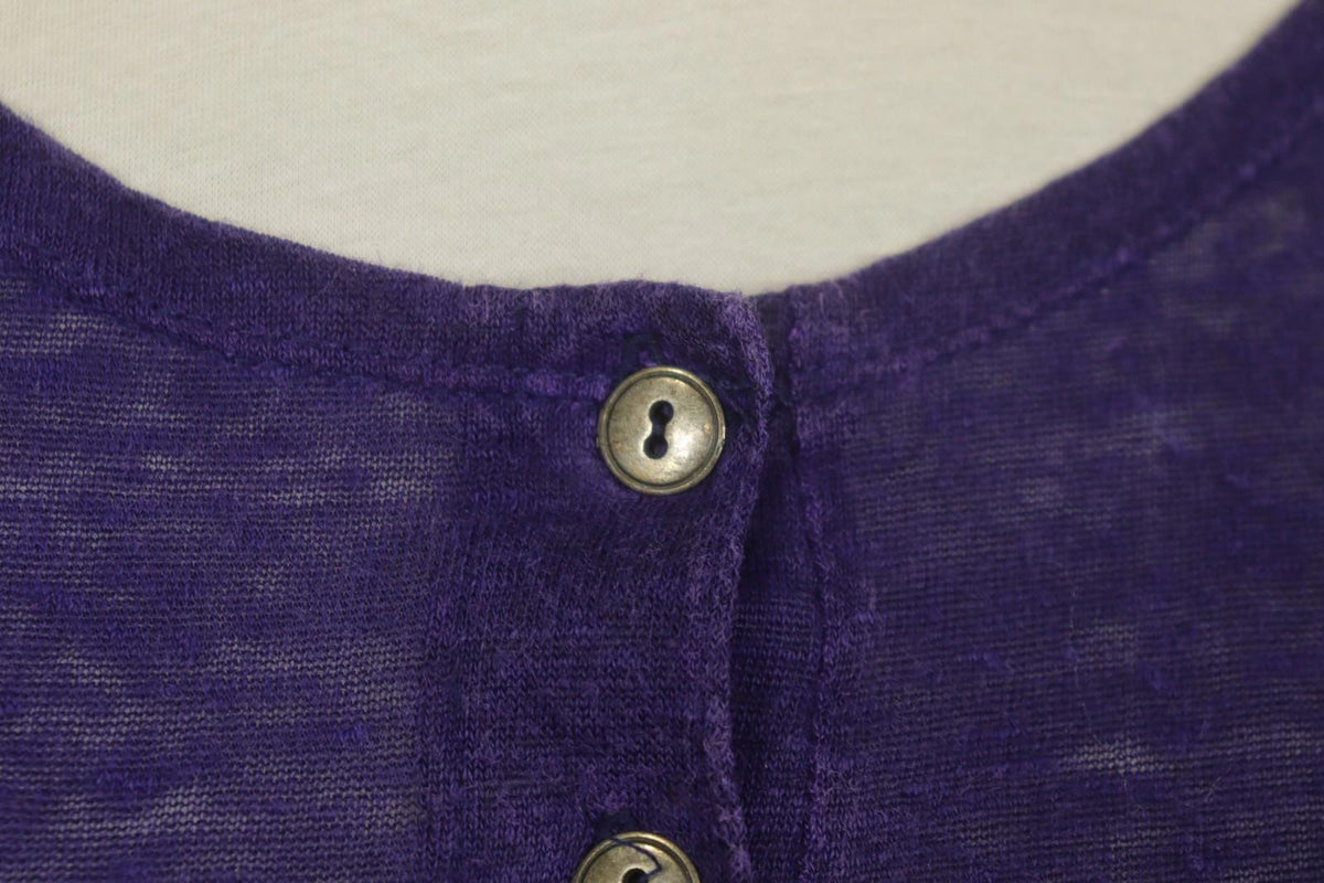 GUDRUN SJODEN Purple 100% Linen Stretch Round Neck Button Front Shirt Top – Size L