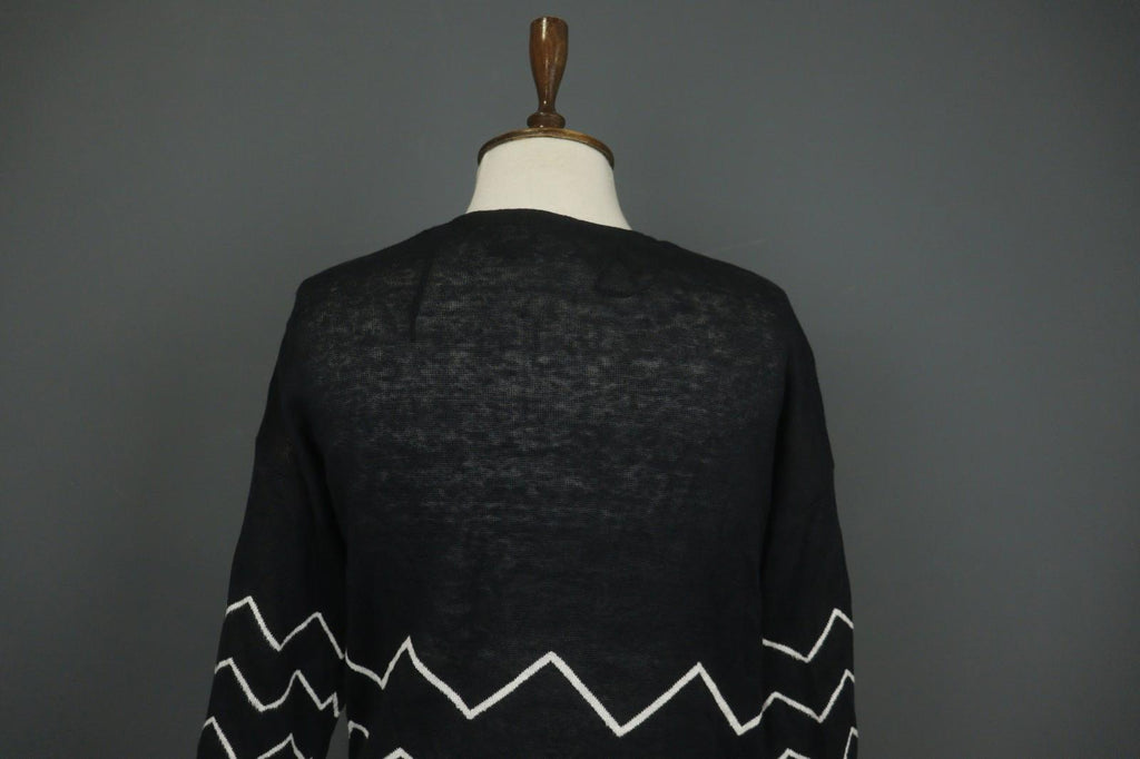 GUDRUN SJODEN Black White Chevron Print Knitted Casual Open Front Cardigan Sz M