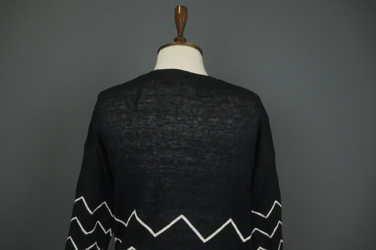 GUDRUN SJODEN Black White Chevron Print Knitted Casual Open Front Cardigan Sz M