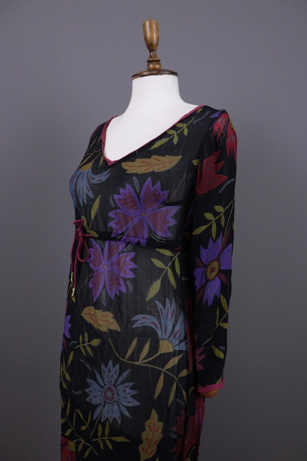 GUDRUN SJODEN Floral Mesh Drawstring Long Sleeve Shift Midi Dress – Size S