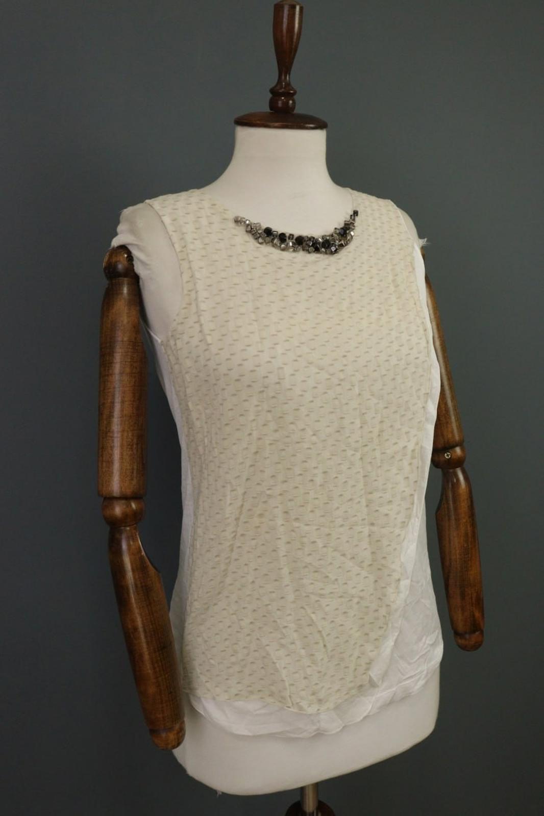 FABIANA FILIPPI Beige White 100% Cotton Beaded Wide Strap Tank Top – Size XS