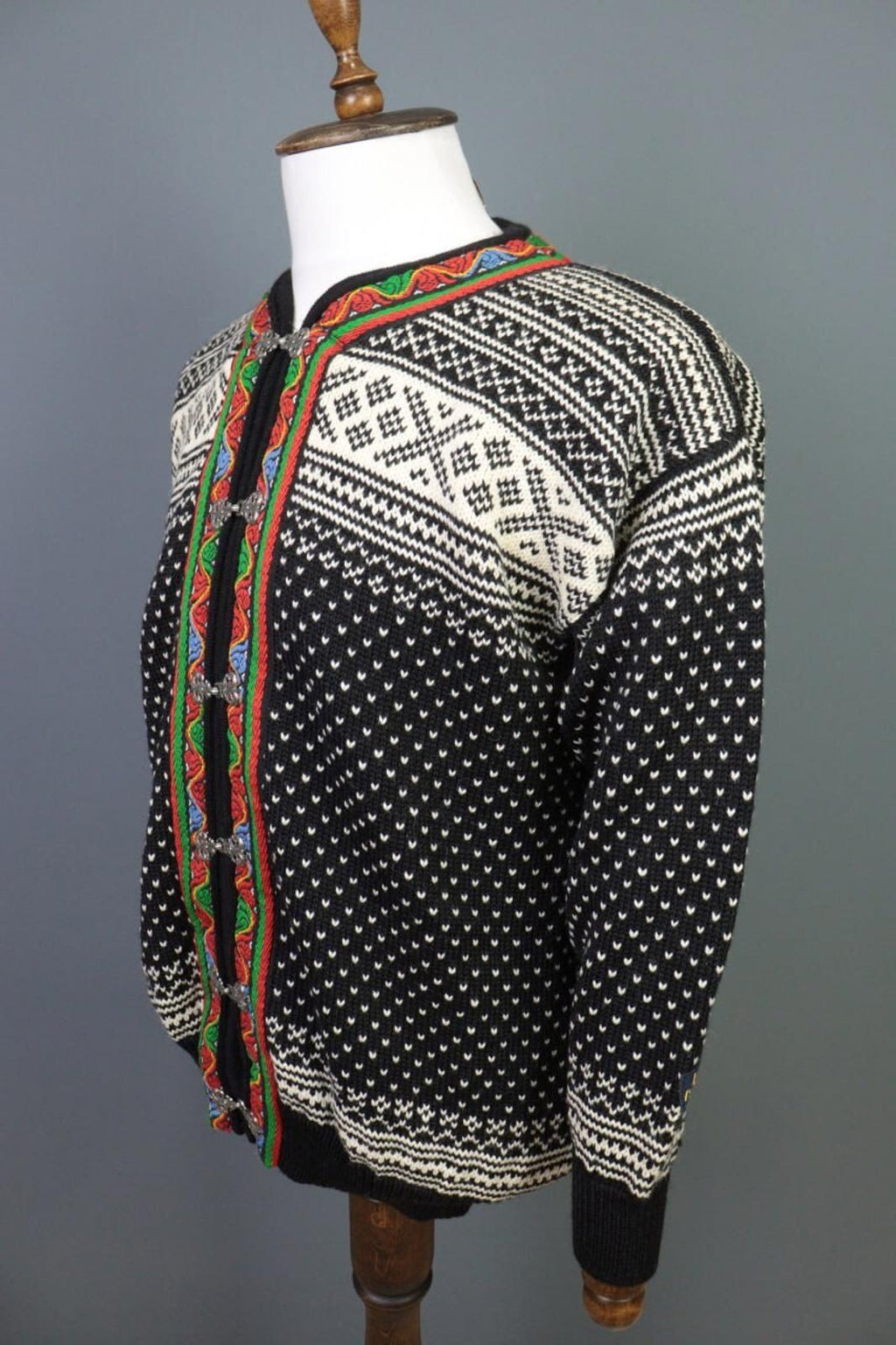 DALE OF NORWAY Black Clasp Fair Isle Wool Knit Ski Sweater