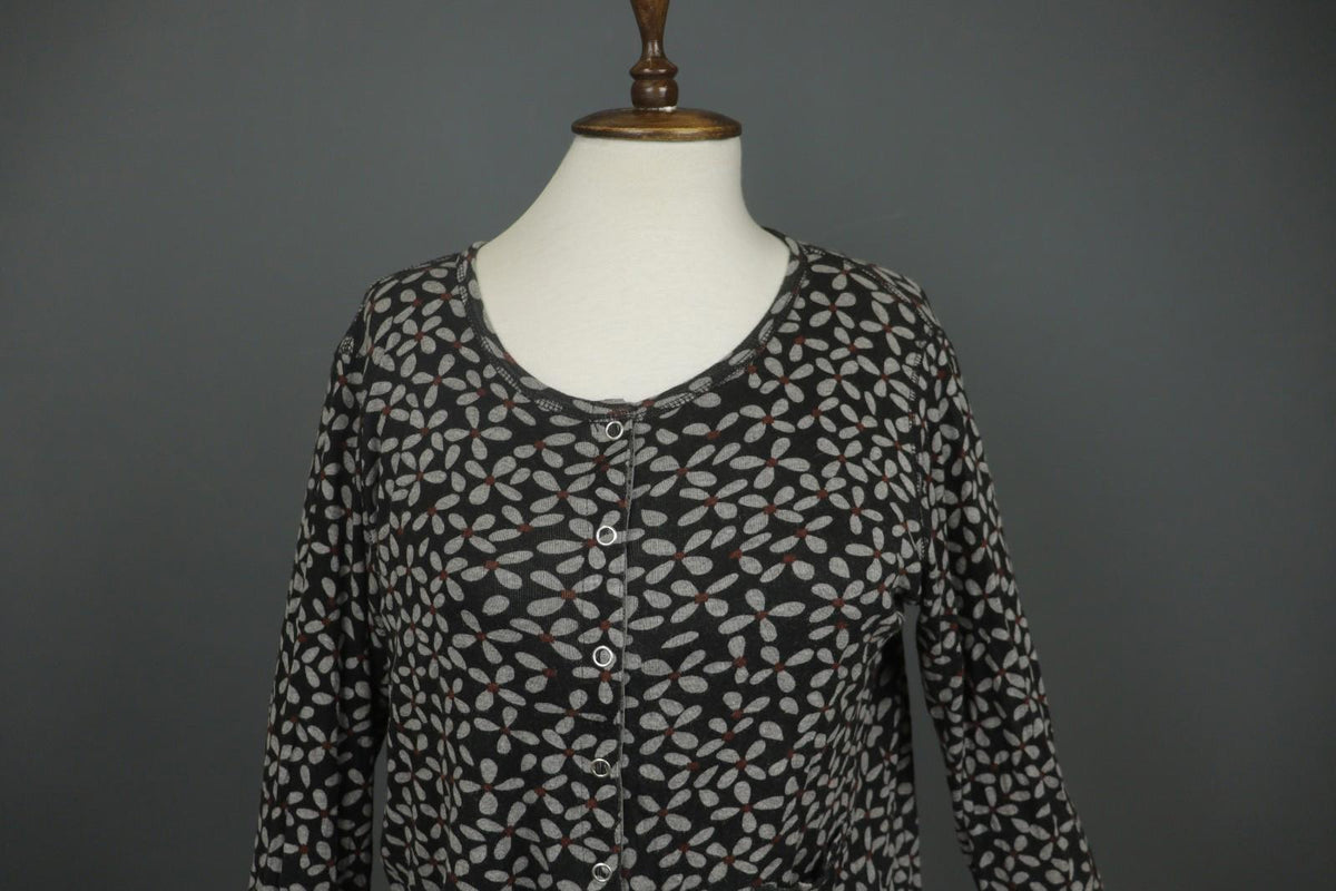 GUDRUN SJODEN Multi Floral Modal Long Sleeve Round Neck Button Front Top – Size M