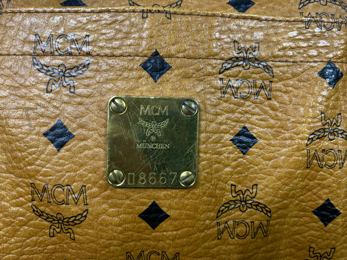 MCM Brown Leather Monogram Logo Tote Bag Shoulder Bag – Women's