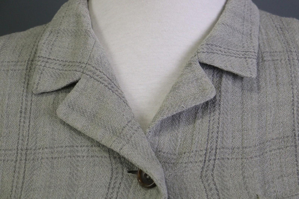 JIL SANDER Gray Plaid 100% Linen Three Button Blazer Jacket – Size 38
