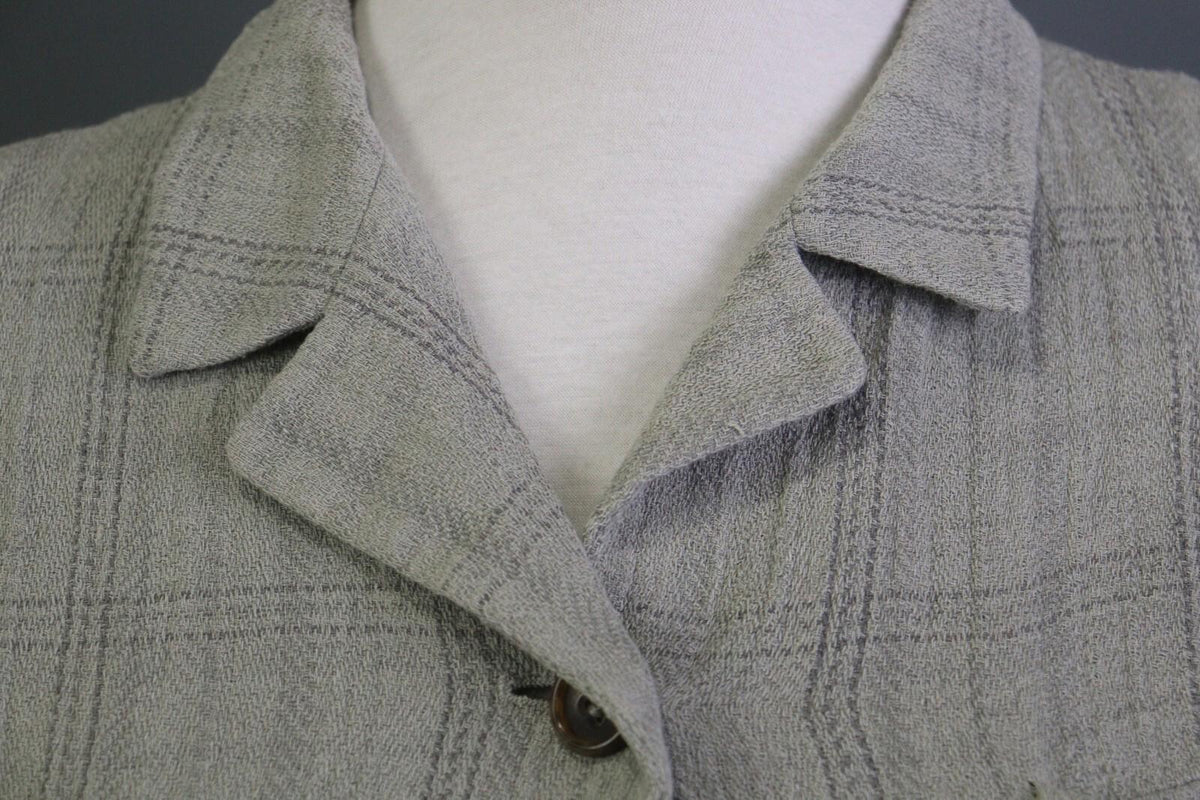 JIL SANDER Gray Plaid 100% Linen Three Button Blazer Jacket – Size 38