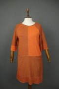 GUDRUN SJÖDEN Orange Printed Modal 3/4 Sleeve Round Neck Sheath Dress – Size S
