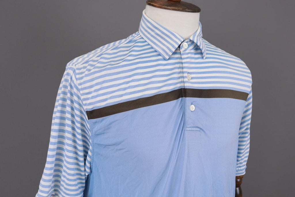 FJ FootJoy Athletic Fit Blue Striped Golf Short Sleeve Polo Shirt – Size L