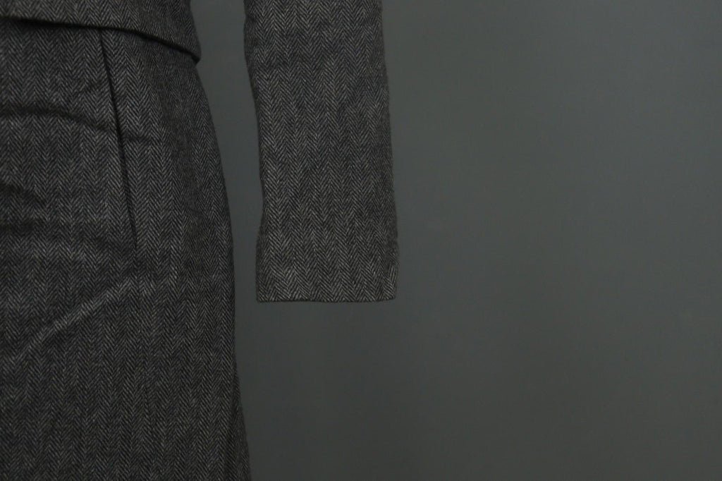 ANNETTE GOERTZ Gray Herringbone Wool Long Sleeve Button Front Long Coat – Size 38