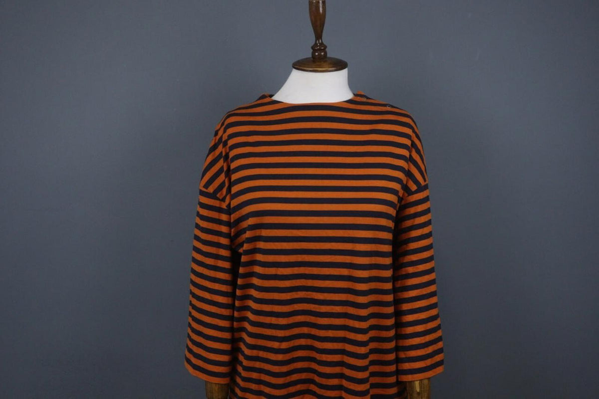 MARIMEKKO TASHIA Orange Black Striped Cotton Long Sleeve Shift Dress – Size XL