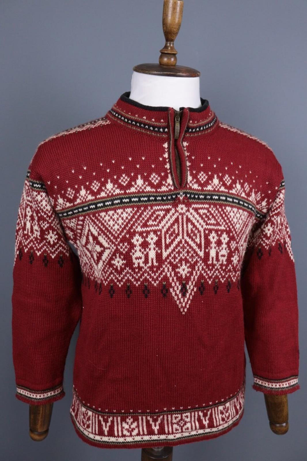 DALE OF NORWAY Sport Red Fair Isle 1/4 Zip Insulated Knit Ski Sweater Sz XS