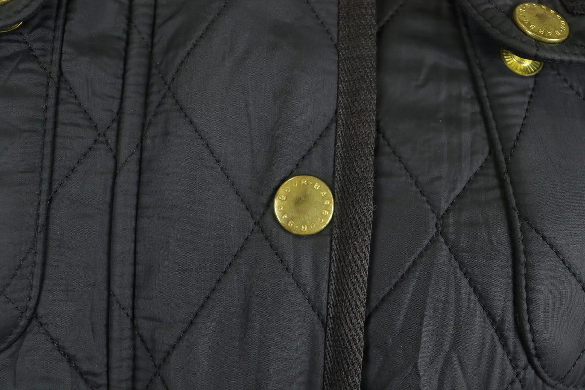 BARBOUR Black Belted Waist & Neck Long Sleeve Snap Front Quilted Jacket – Size 38