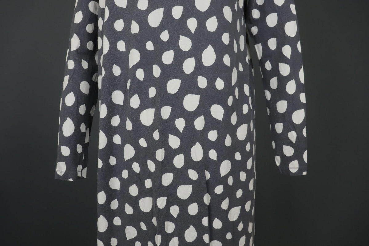 MARIMEKKO Gray White Polka Dot Viscose Long Sleeve Pullover Shift Dress – Size M