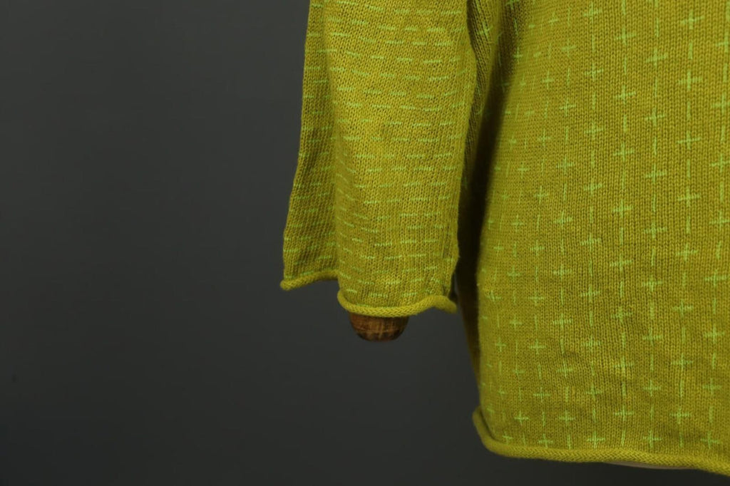 GUDRUN SJODEN Yellow Geometric Linen Long Sleeve Crew Neck Pullover Sweater Sz M