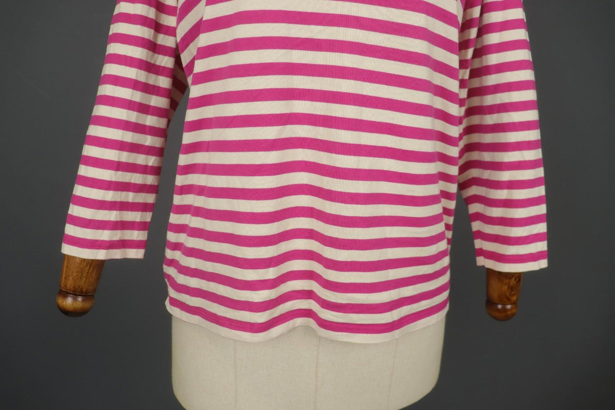 MARIMEKKO Pink and White Striped Cotton Long Sleeve Boat Neck Blouse Top – Size L