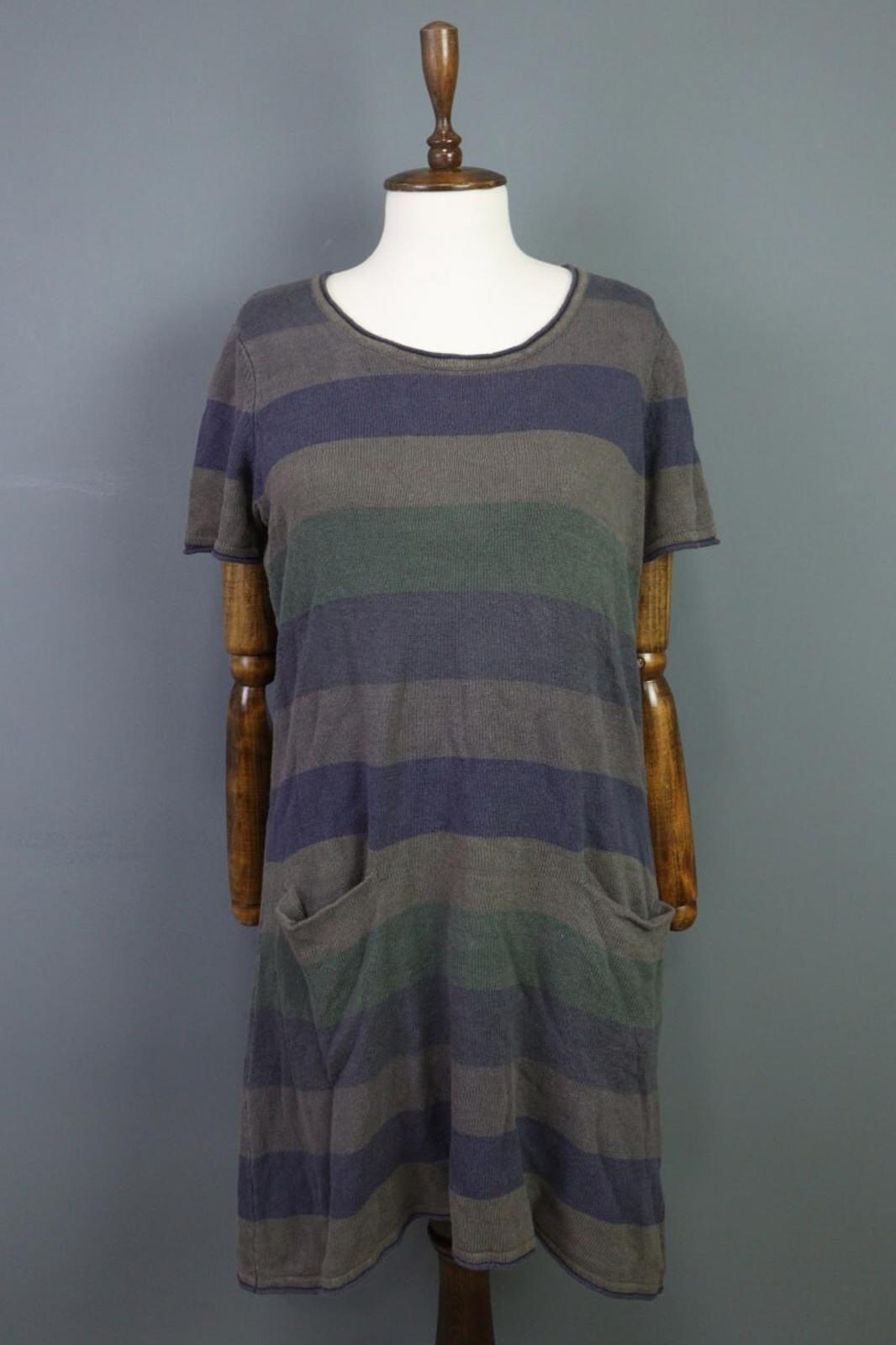GUDRUN SJODEN Multicolor Striped Linen Short Sleeve Sweater Dress – Size S – Used