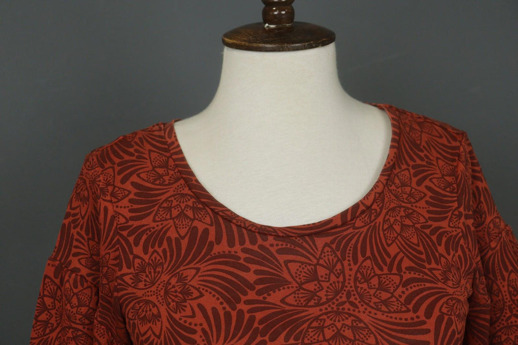 GUDRUN SJODEN Orange Floral Long Sleeve Round Neck Pullover Knit Top – Size S