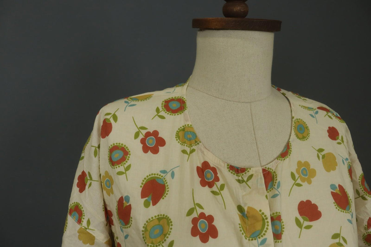 GUDRUN SJODEN Multi Floral Long Sleeve Crew Neck Short Shirt Dress – Size M