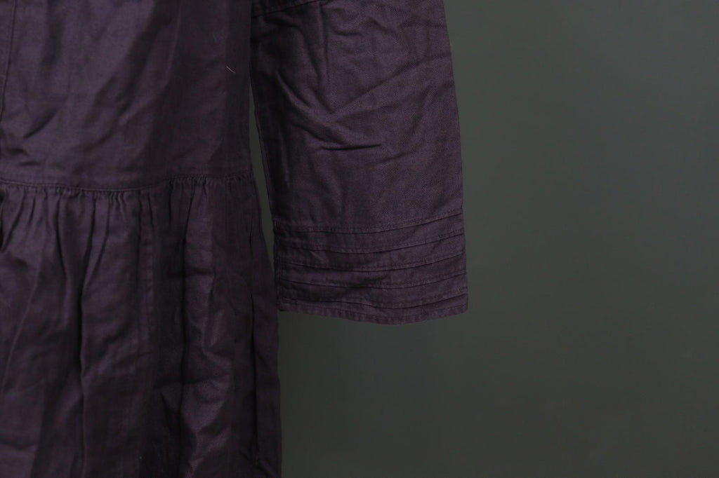 GUDRUN SJÖDEN Purple 100% Cotton Pintuck Long Sleeve Tie Neck Tunic Dress – Size S