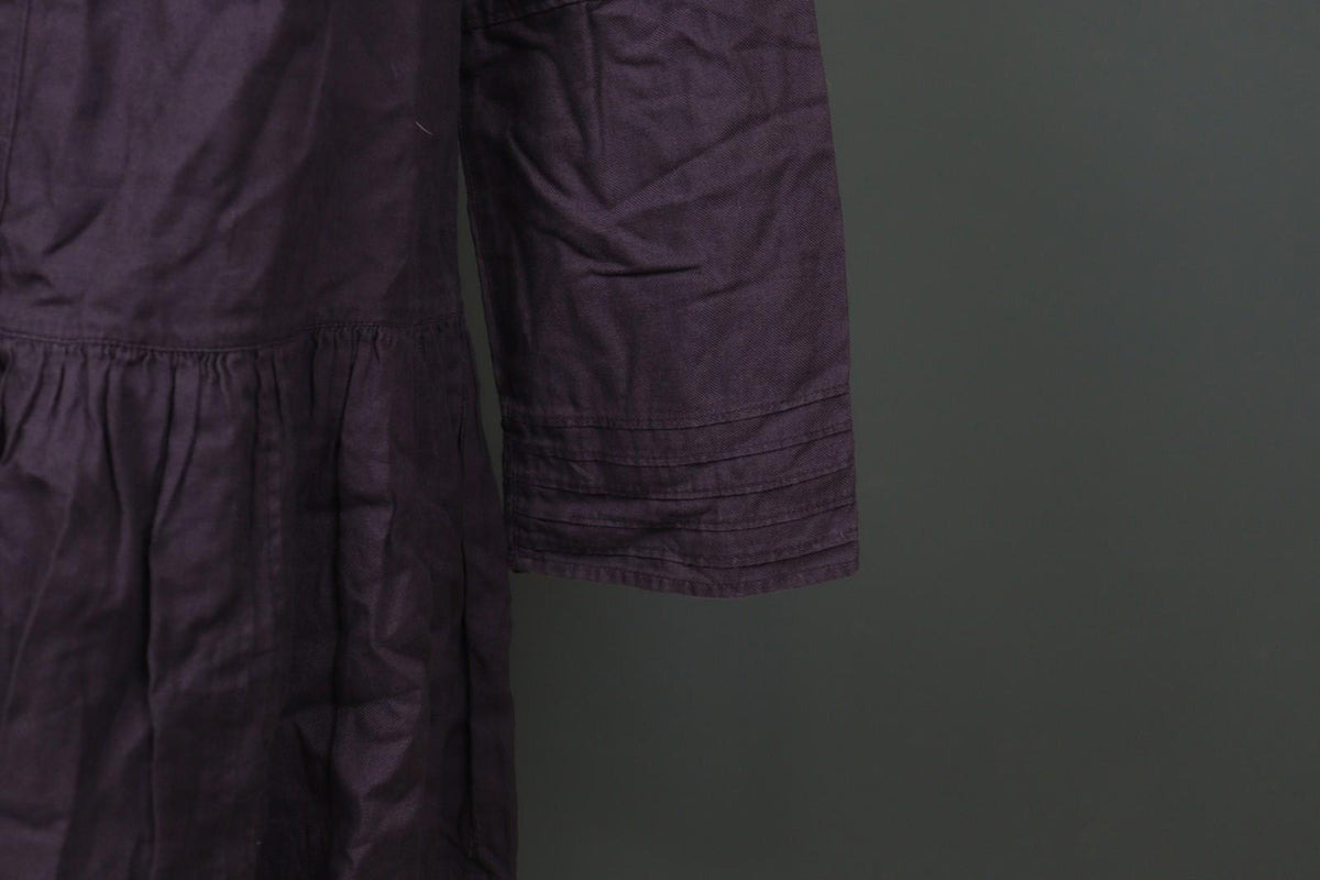 GUDRUN SJÖDEN Purple 100% Cotton Pintuck Long Sleeve Tie Neck Tunic Dress – Size S