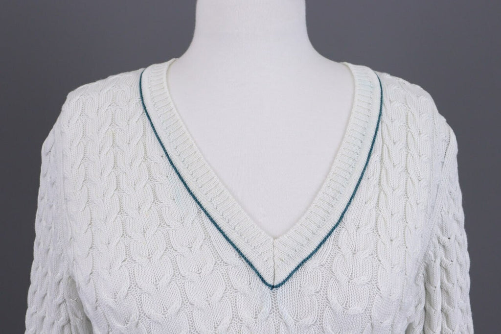 Burberry London White Striped Knit V-Neck Sweater – Size 40