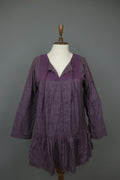 GUDRUN SJÖDEN Purple 100% Cotton Pintuck Long Sleeve Tie Neck Tunic Dress – Size S