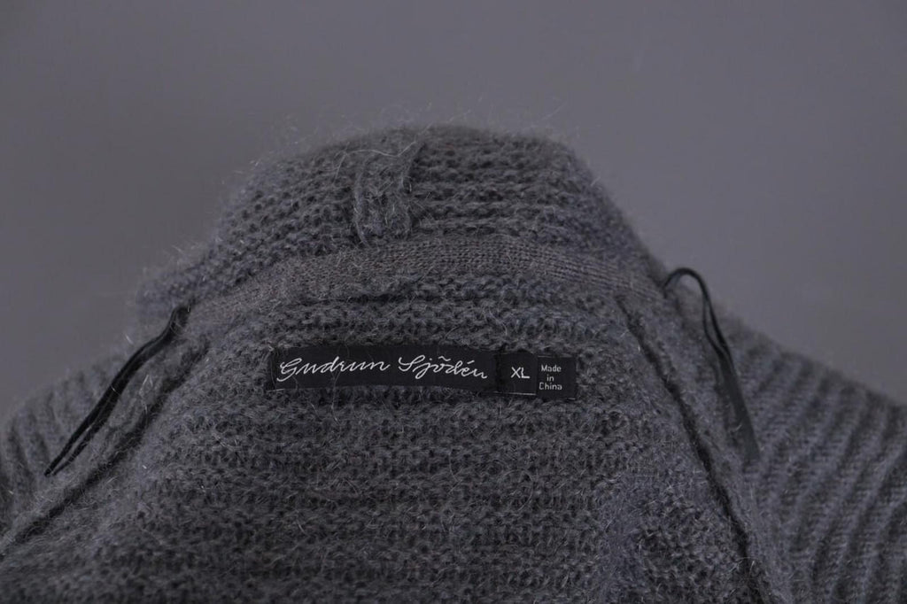 GUDRUN SJODEN Gray Ribbed Mohair Wool Cape Wrape Cardigan Sweater – Size XL